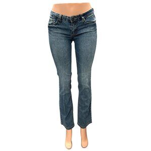 Authentic 579 Jeanswear Denim Blue Mid Rise Straight Leg Embroidered Pockets SZ7